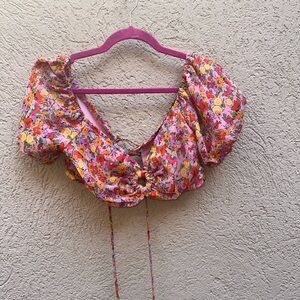 Wild Fable Pink and Orange Ruched Tie Front Crop Top